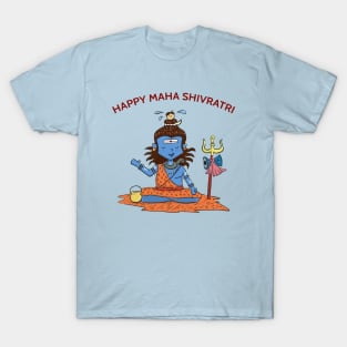 Happy Maha Shivratri - Calm Mahadev, Lord Shiva meditating in the Himalayas cute illustration T-Shirt